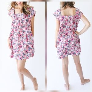 Navybleu Katherine Short Sleeve Cover Up sz S Navy Pink Block Floral Cotton